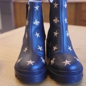 Gucci Black Ankle Boots with Gold Embroidery